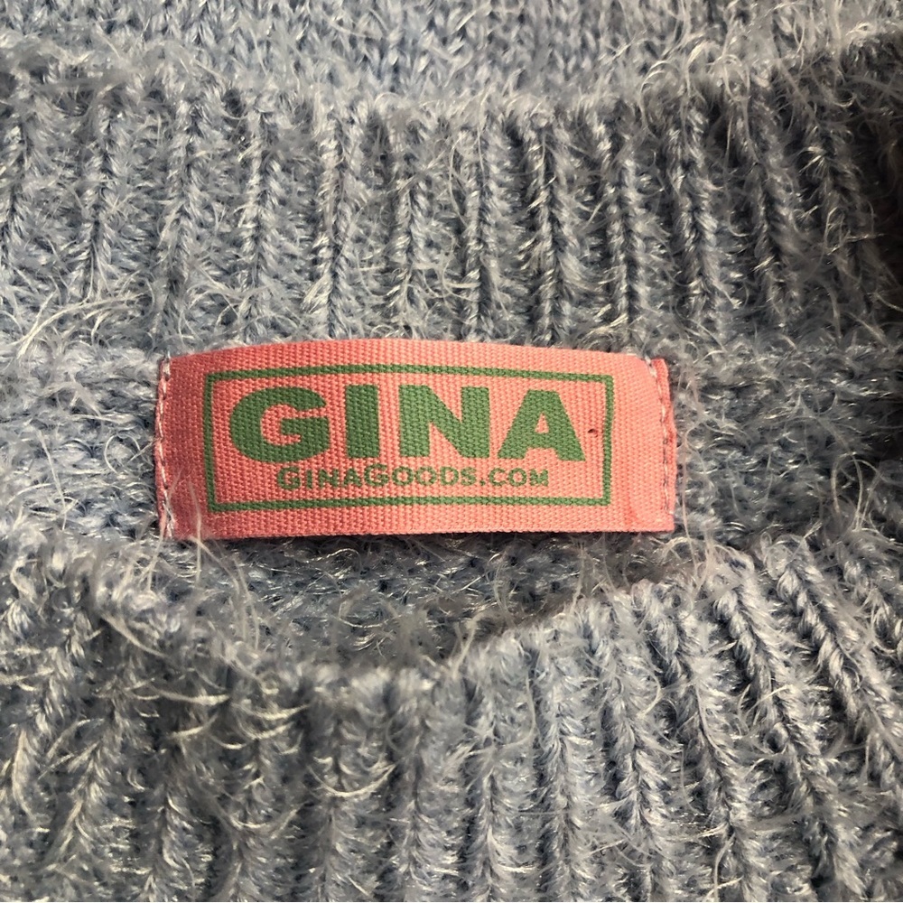 Gina Women’s Sweater Cropped Baby Doll Fuzzy Soft Baby Blue Ribbed Trim Soft - Picture 3 of 9